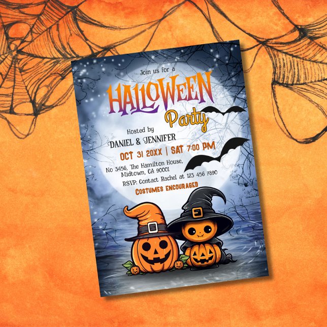 Cute Spooky Pumpkin Witch Hat moon Halloween Party Invitation (Creator Uploaded)