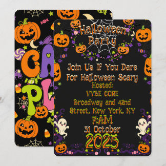 Cute Spooky Retro Kawaii Halloween Kids Party Invitation