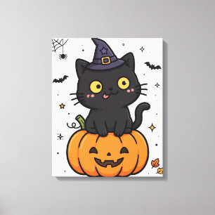 Cute Spooky Season Black Cat Witch Canvas Print