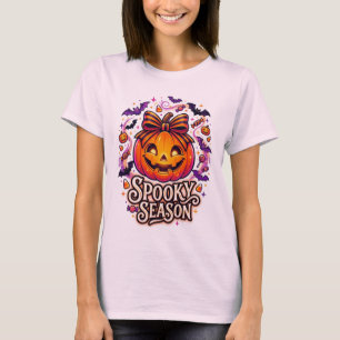 Cute Spooky Season Pumpkin Bow Halloween Jack T-Shirt