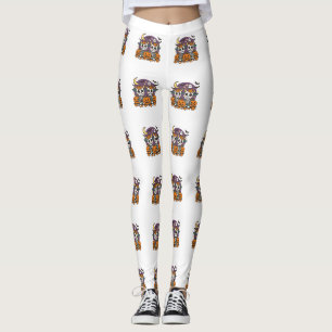 Cute Spooky Skeleton Cows with Pumpkins  Leggings