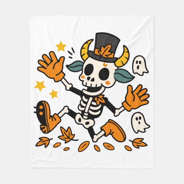 Cute Spooky Skeleton Goat Fleece Blanket (Front)