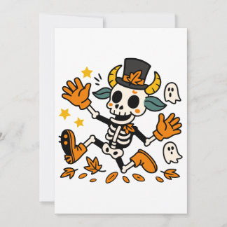 Cute Spooky Skeleton Goat with Top Hat Invitation