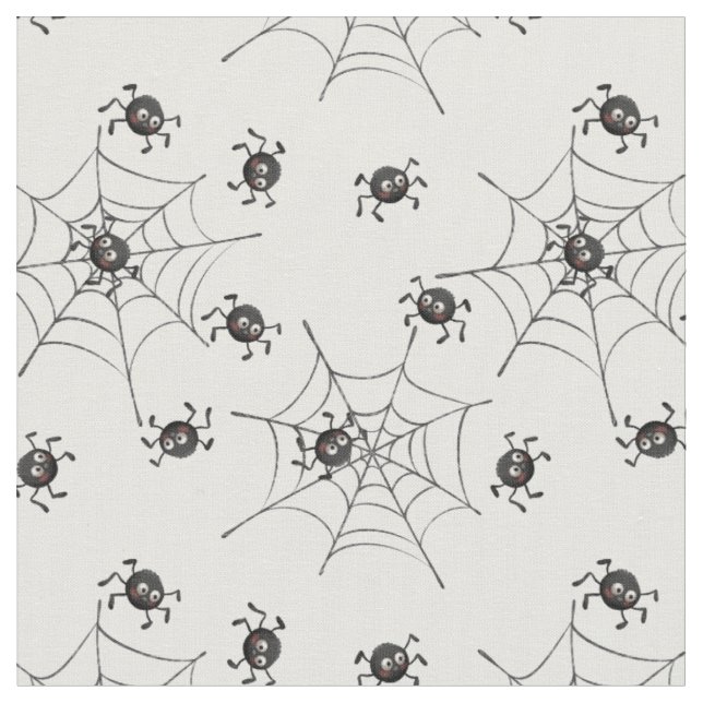 Cute Spooky Spiders & Webs Halloween  Fabric (Close Up)