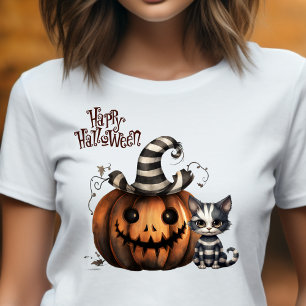 Cute Spooky Striped Halloween Kitten  T-Shirt