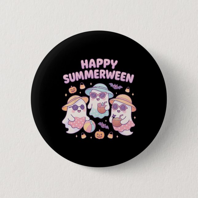 Cute Spooky Summerween Ghosts With Sungles And Dri 2 Inch Round Button (Front)