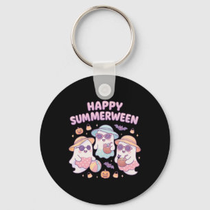 Cute Spooky Summerween Ghosts With Sungles And Dri Keychain