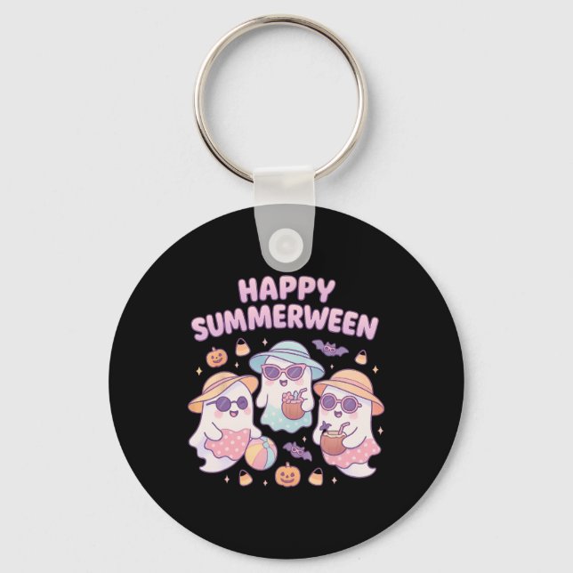 Cute Spooky Summerween Ghosts With Sungles And Dri Keychain (Front)