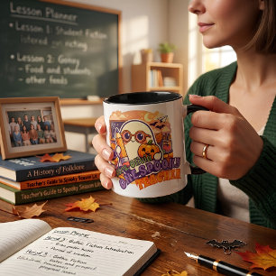 Cute Spooky Teacher Halloween Mug, Personalized Two-Tone Coffee Mug