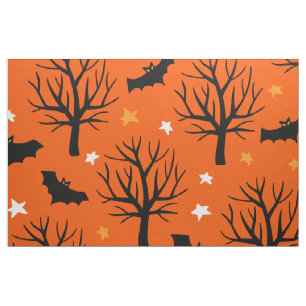 Cute Spooky Trees and Bat Halloween Pattern Fabric