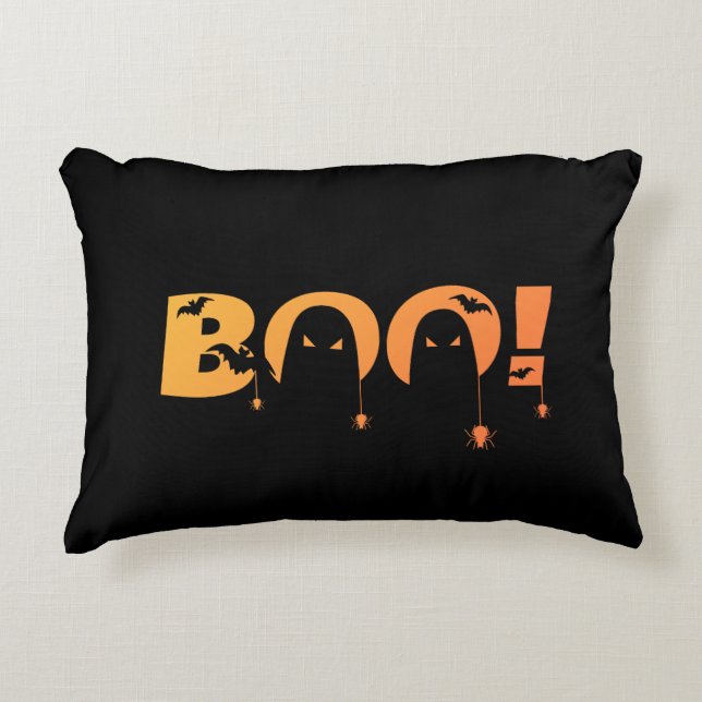 Cute Spooky Typography with Bats & Spiders Accent Pillow (Front)
