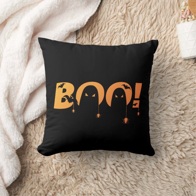 Cute Spooky Typography with Bats & Spiders Throw Pillow (Blanket)