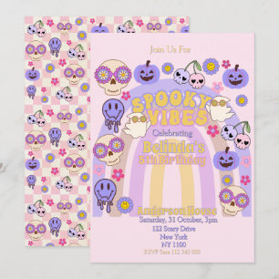 Cute Spooky Vibes Groovy Ghost Halloween Birthday Invitation