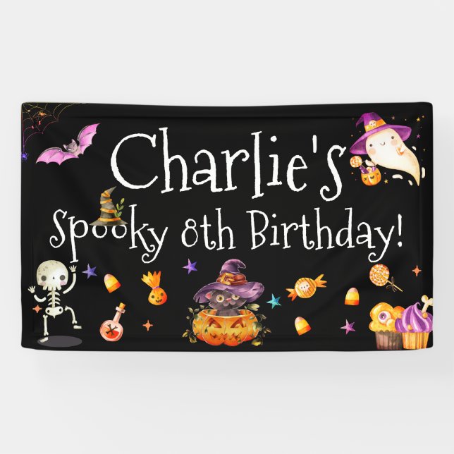 Cute Spooky Watercolor Girl/Boy Halloween B-day  Banner (Horizontal)
