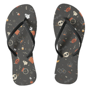 Cute Spooky Whimsical Halloween Pattern Background Flip Flops