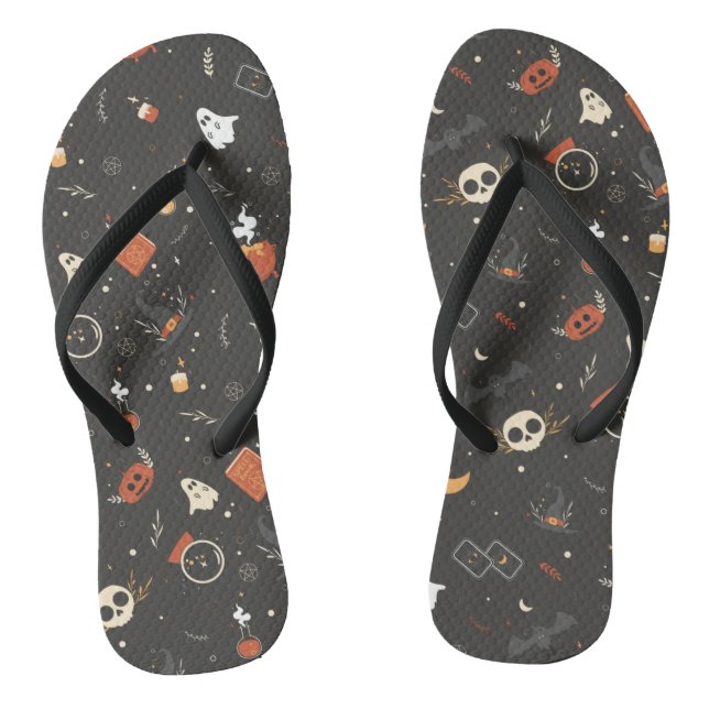 Cute Spooky Whimsical Halloween Pattern Background Flip Flops (Footbed)