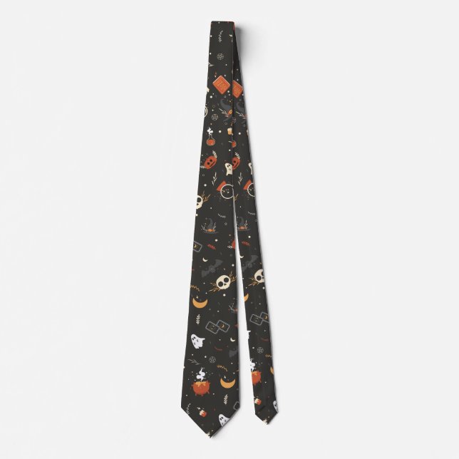 Cute Spooky Whimsical Halloween Pattern Background Tie (Front)