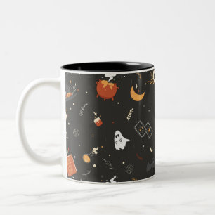 Cute Spooky Whimsical Halloween Pattern Background Two-Tone Coffee Mug