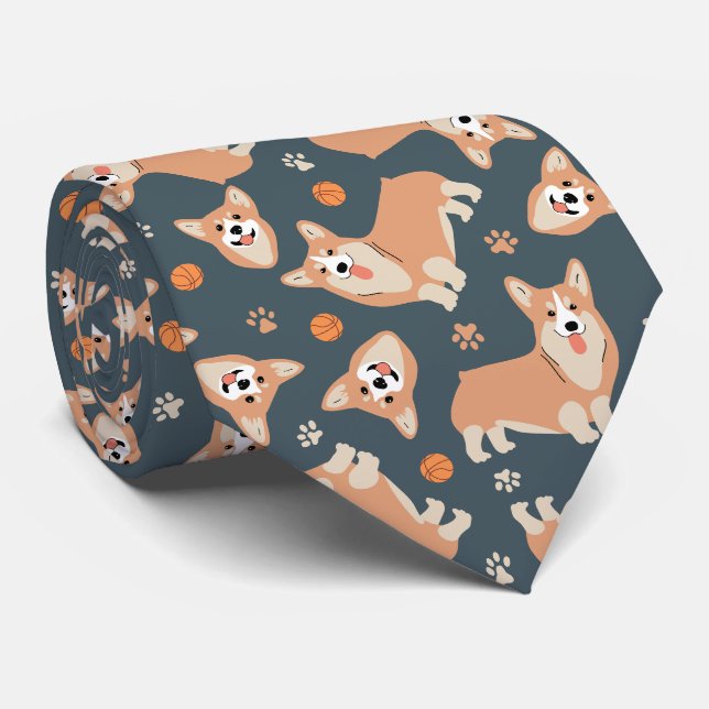 Cute Sport Corgi Pattern Tie (Rolled)