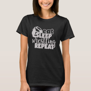 Cute Sport Saying Eat Sleep Wrestling Repeat Print T-Shirt