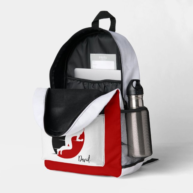 Cute Sports Man Fitness Athletic Red Logo Printed Backpack (Back Corner Right (Open))