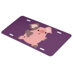 Cute Sporty Cartoon Pig License Plate Cover