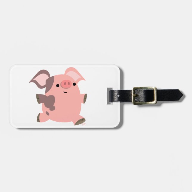 Cute Sporty Cartoon Pig Luggage Tag (Front Horizontal)