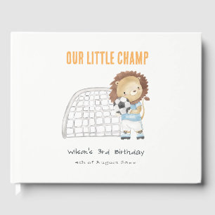Cute Sporty Football Player Lion Kids Birthday Guest Book