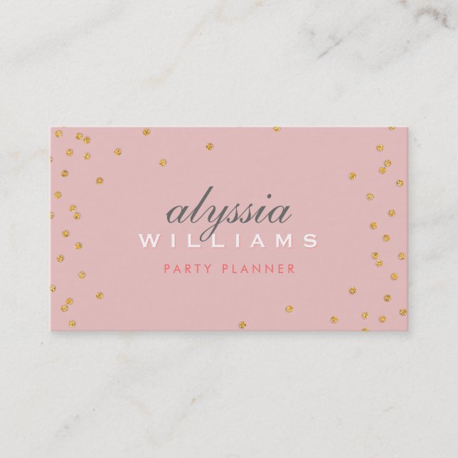 CUTE SPOT confetti gold sparkly glitter pale pink Business Card (Front)