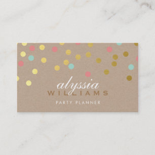 CUTE SPOT confetti trendy gold coral mint kraft Business Card