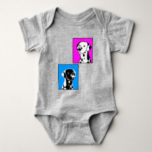 CUTE SPOTTED BLACK & WHITE DOGS DRAWING PAW PRINTS BABY BODYSUIT