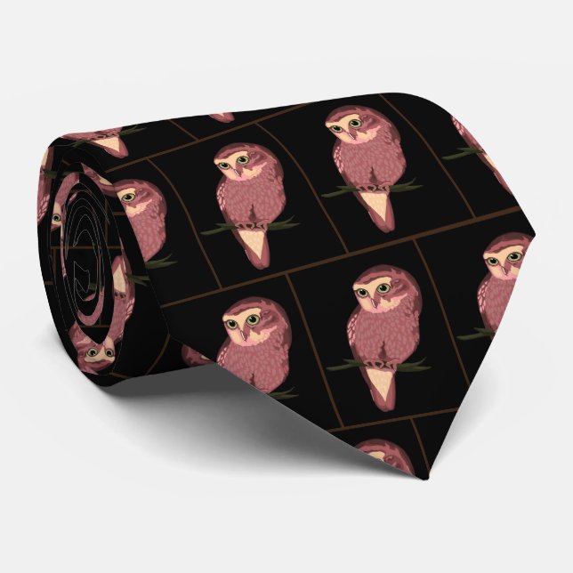 Cute Spotted Owl Neck Tie (Rolled)