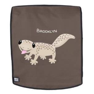 Cute spotted tan gecko cartoon illustration backpack