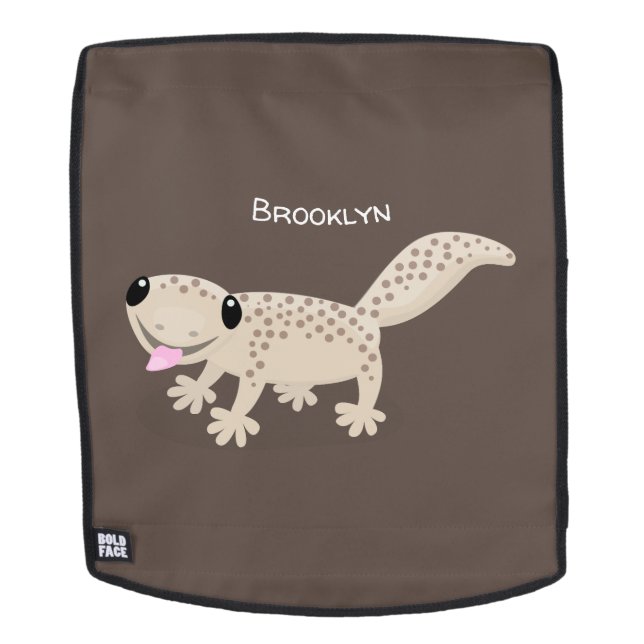 Cute spotted tan gecko cartoon illustration backpack (Removable Face)