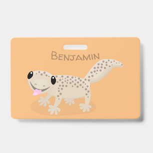 Cute spotted tan gecko cartoon illustration badge