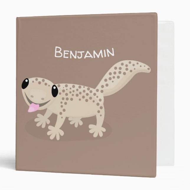 Cute spotted tan gecko cartoon illustration binder (Front/Inside)