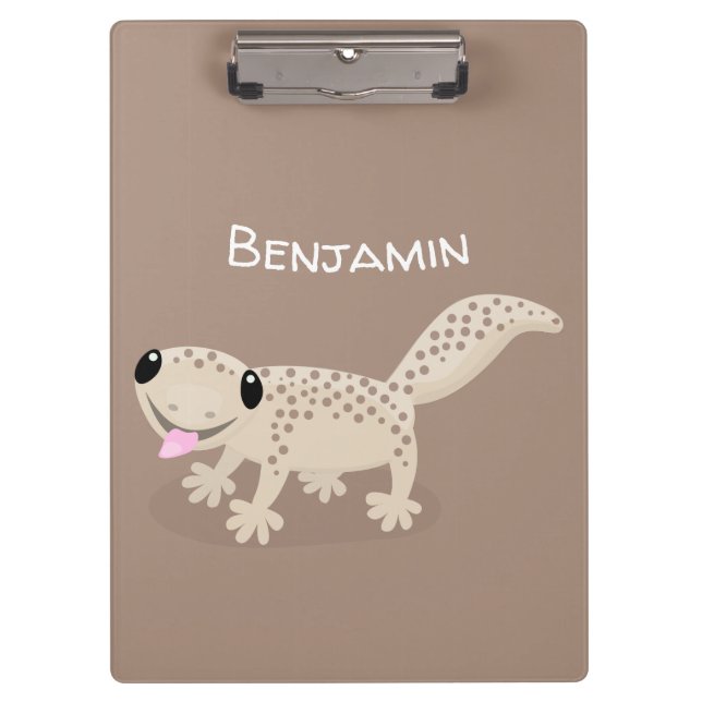 Cute spotted tan gecko cartoon illustration clipboard (Front)