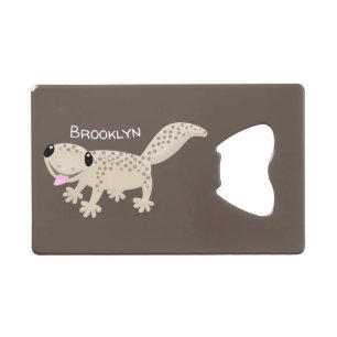 Cute spotted tan gecko cartoon illustration credit card bottle opener