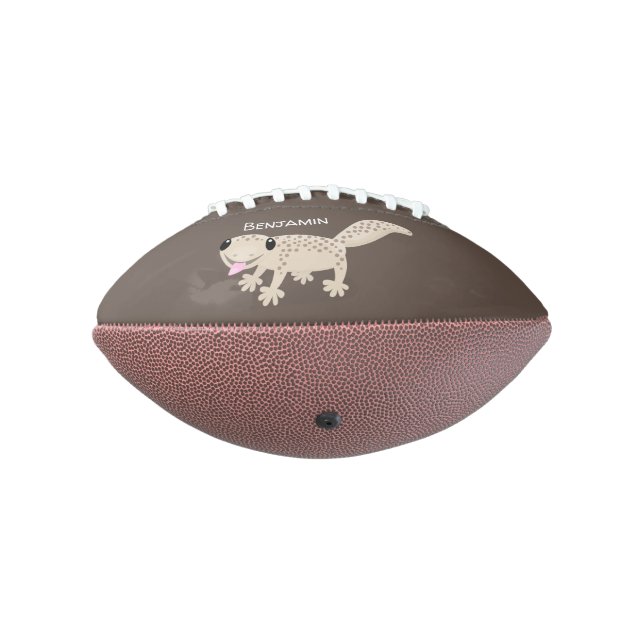 Cute spotted tan gecko cartoon illustration football (Rotated 270)