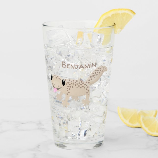 Cute spotted tan gecko cartoon illustration glass (Back Ice)