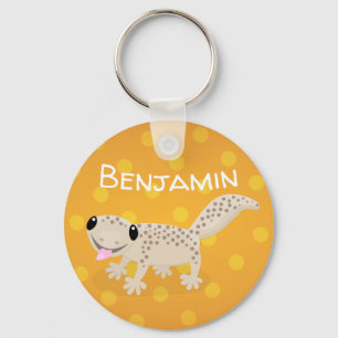 Cute spotted tan gecko cartoon illustration keychain
