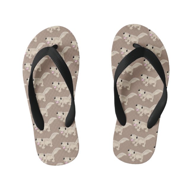 Cute spotted tan gecko cartoon illustration kid's flip flops (Footbed)