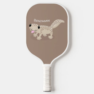 Cute spotted tan gecko cartoon illustration pickleball paddle