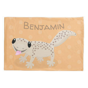 Cute spotted tan gecko cartoon illustration pillowcase