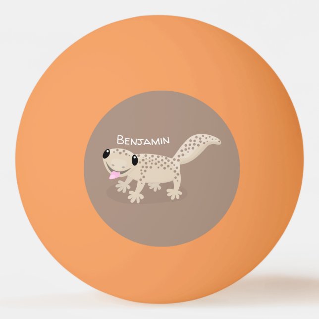 Cute spotted tan gecko cartoon illustration ping pong ball (Front)