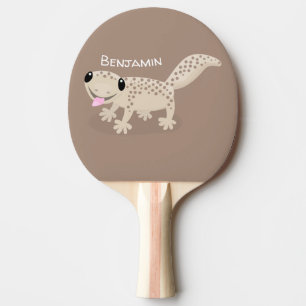 Cute spotted tan gecko cartoon illustration ping pong paddle