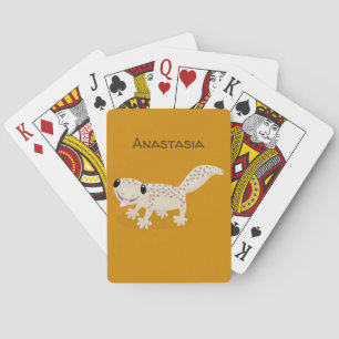 Cute spotted tan gecko cartoon illustration playing cards