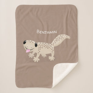 Cute spotted tan gecko cartoon illustration sherpa blanket