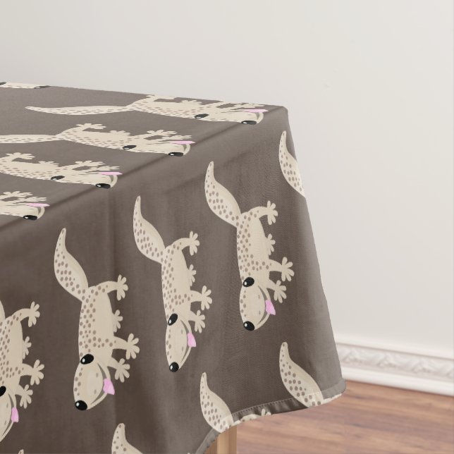 Cute spotted tan gecko cartoon illustration tablecloth (In Situ)