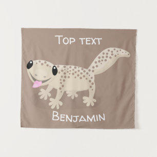 Cute spotted tan gecko cartoon illustration tapestry